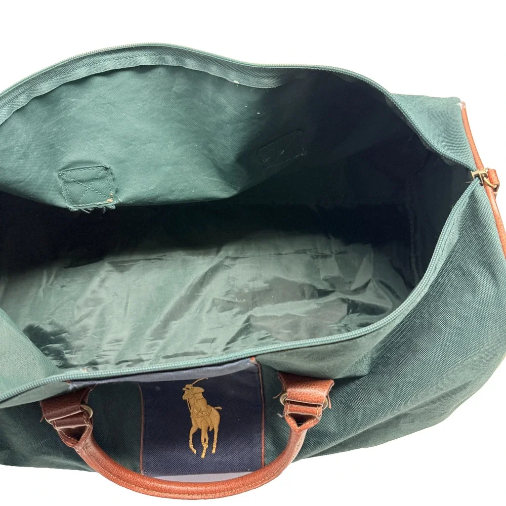 Polo Ralph Lauren Duffle Bag Blue Green Canvas Overnight Carryon Travel Bag